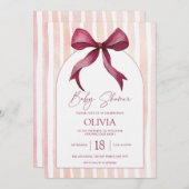 Invitation Maroon and Pink Bow Watercolor Baby Shower (Devant / Derrière)