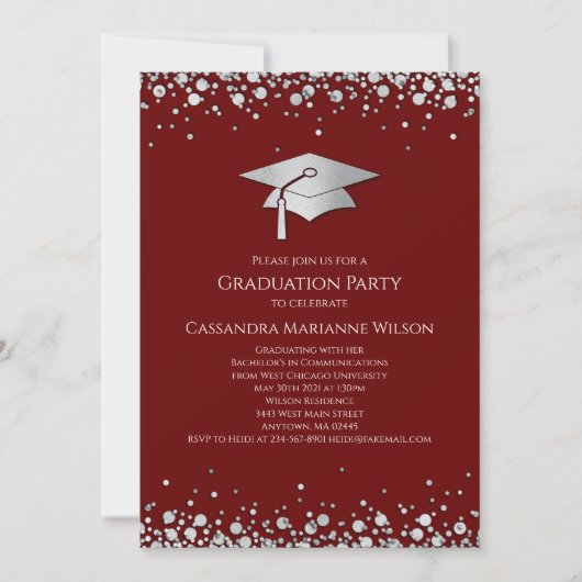 Invitation Maroon and Silver Graduation (Devant)