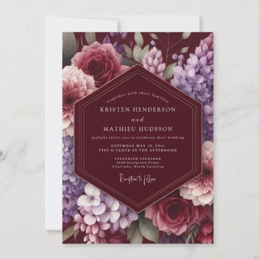 Invitation Maroon Bloom Enchantment Wedding (Devant)