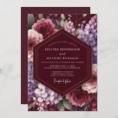 Invitation Maroon Bloom Enchantment Wedding (Devant / Derrière)