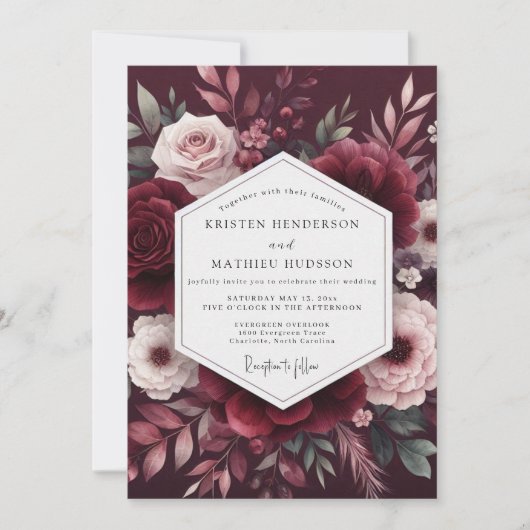 Invitation Maroon Bloom Romance Wedding (Devant)