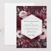 Invitation Maroon Bloom Romance Wedding (Devant / Derrière)