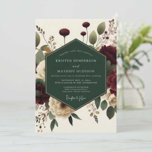 Invitation Maroon Bloom Romantic Elegance Wedding (Debout devant)