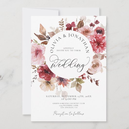 Invitation Maroon Blush Fall All in 1 Budget QR Code Mariage (Devant)