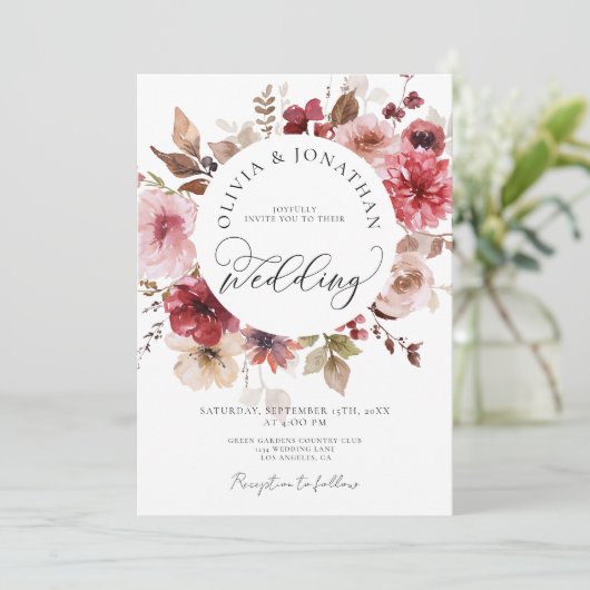 Invitation Maroon Blush Fall All in 1 Budget QR Code Mariage (Debout devant)