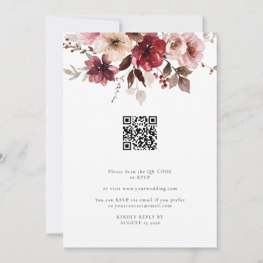 Invitation Maroon Blush Fall All in 1 Budget QR Code Mariage (Dos)