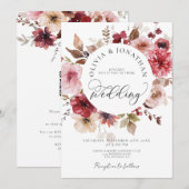 Invitation Maroon Blush Fall All in 1 Budget QR Code Mariage (Devant / Derrière)