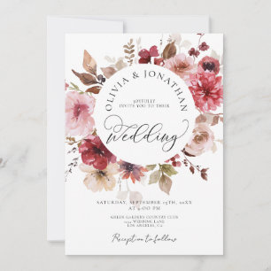 Invitation Maroon Blush Fall All in 1 Budget QR Code Mariage