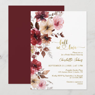 Invitation Maroon Blush Fall In Love Gold Boho Fête des marié