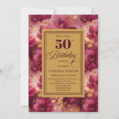 Invitation Maroon boho floral blush or roses 50e anniversaire (Devant)