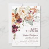 Invitation Maroon Boho Rustique Brûlé Baby shower Floral Oran (Devant)