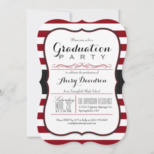 Invitation Maroon, Bourgogne & Blancs Gradupe Party (Devant)