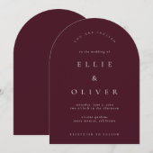 Invitation Maroon Bourgogne Boho Arch Mariage moderne (Devant / Derrière)