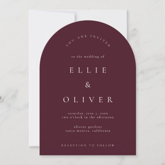 Invitation Maroon Bourgogne Boho Arch Mariage moderne (Devant)