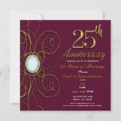 Invitation Maroon Bourgogne et diamant d'or 25 25e anniversai (Devant)