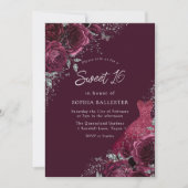 Invitation Maroon Bourgogne, Robe Argent & Douceur Florale 16 (Devant)