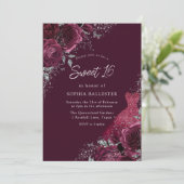 Invitation Maroon Bourgogne, Robe Argent & Douceur Florale 16 (Debout devant)