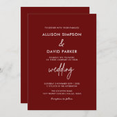 Invitation Maroon Bourgogne Simple Mariage moderne (Devant / Derrière)