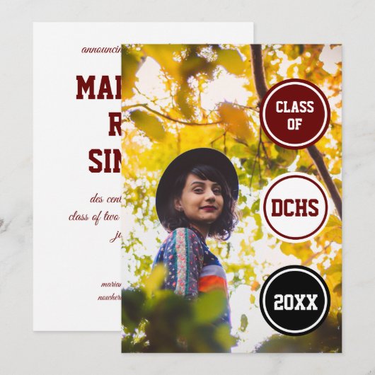 Invitation Maroon Circles Photo Graduation (Devant / Derrière)