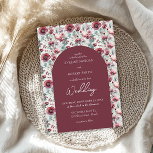 Invitation Maroon de Boho et fleurs sauvages roses arquées