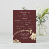 Invitation Maroon de Bourgogne Champaign Gold Floral Wreath (Debout devant)
