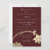 Invitation Maroon de Bourgogne Champaign Gold Floral Wreath (Devant)