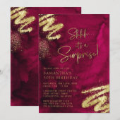Invitation Maroon de luxe Rouge et or Surprise fête d'anniver (Devant / Derrière)