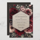 Invitation Maroon Decadent Bouquet Wedding (Devant / Derrière)