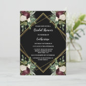 Invitation Maroon d'or blanc rose botanique chic floral (Debout devant)