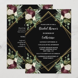 Invitation Maroon d'or blanc rose botanique chic floral