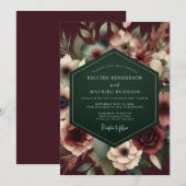 Invitation Maroon Emerald Opulent Wedding (Devant / Derrière)