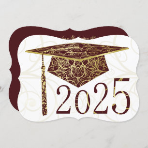 Invitation Maroon et Gold Floral Casquette 2025 Graduation Pa