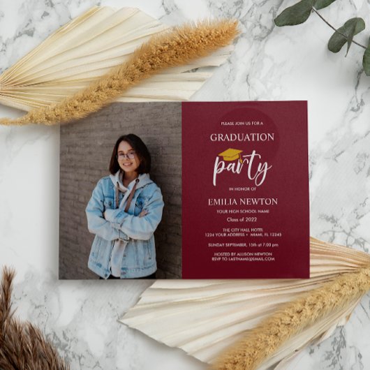Invitation Maroon et Gold Photo Graduation Party 2023