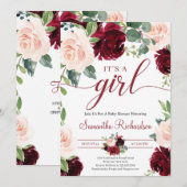 Invitation Maroon et marine des fleurs de Merlot profonde C'e (Devant / Derrière)