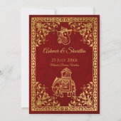 Invitation Maroon et or mariage indien éléphants grooms (Devant)