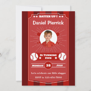 Invitation Maroon et Red Baseball 5ème anniversaire