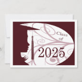 Invitation Maroon et Silhouette blanche 2025 Graduation Party (Devant)