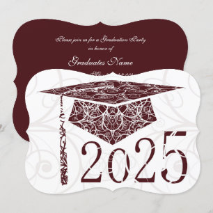Invitation Maroon et White Floral Casquette 2025 Graduation P