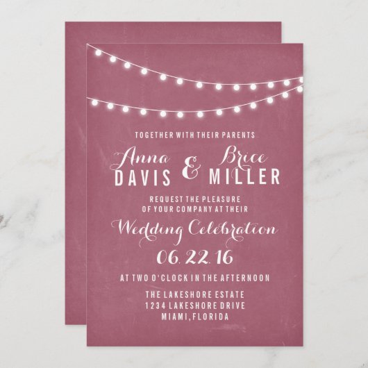 Invitation Maroon Été Chaîne Lumière Mariage Invite (Devant / Derrière)