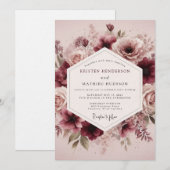 Invitation Maroon Ethereal Bloom Wedding (Devant / Derrière)