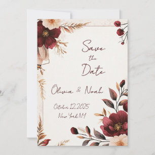 Invitation Maroon Floral Enregistrer la date