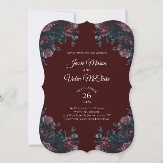 Invitation Maroon foncé Mauve Gothique Mariage élégant (Devant)