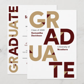 Invitation Maroon Gold Big Bold Angle-Cut Lettres Graduation