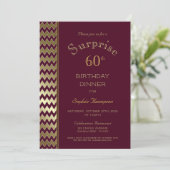 Invitation Maroon Gold Chevron Surprise 60e Anniversaire Dîne (Debout devant)