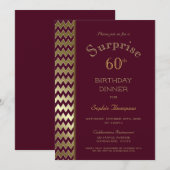 Invitation Maroon Gold Chevron Surprise 60e Anniversaire Dîne (Devant / Derrière)
