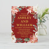 Invitation Maroon Gold Chic Noël hiver Mariage de verdure (Debout devant)