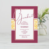Invitation Maroon Gold Damask Graduation (Debout devant)