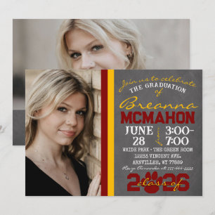 Invitation Maroon & Gold Empreinte de patte Graduation 2 Phot