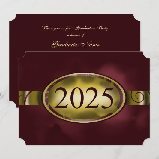 Invitation Maroon Gold Floral Button 2025 Graduation Party (Devant / Derrière)