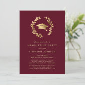 Invitation Maroon Gold Grad Casquette Wreath Chic Graduation (Debout devant)